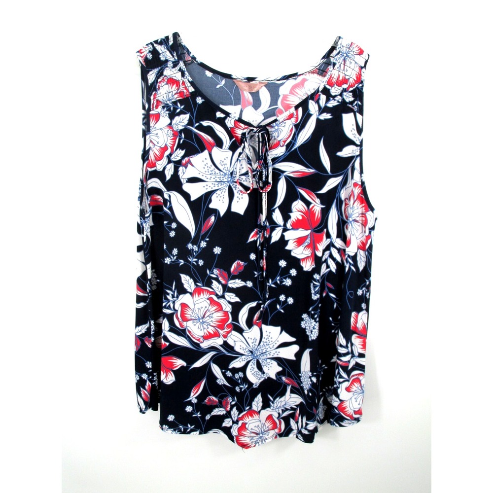 SJS Pullover Blouse Women 3x Black Floral Sleeveless Comfy Lightweight Stretch